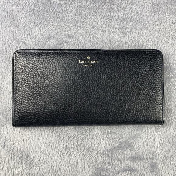kate spade | Bags | Kate Spade Wallet Black Pebbled Leather Continental ...
